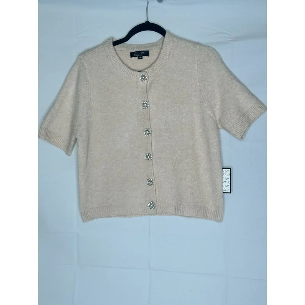 Short Sleeve Rhinestone Buttons Women’s Medium 12th young contenporary sweater
